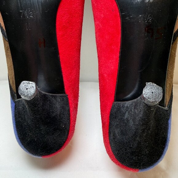 Vintage 80s VAN ELI Colorblock Suede Leather Pumps Heels 6-6.5 - Picture 13 of 16